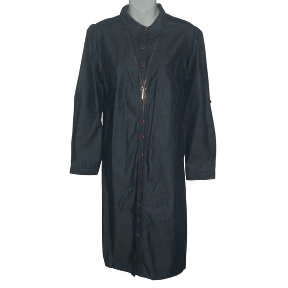 eShakti Dress Chambray Denim Button Down Shirt Custom Duster Minimalist Preppy - Picture 1 of 13